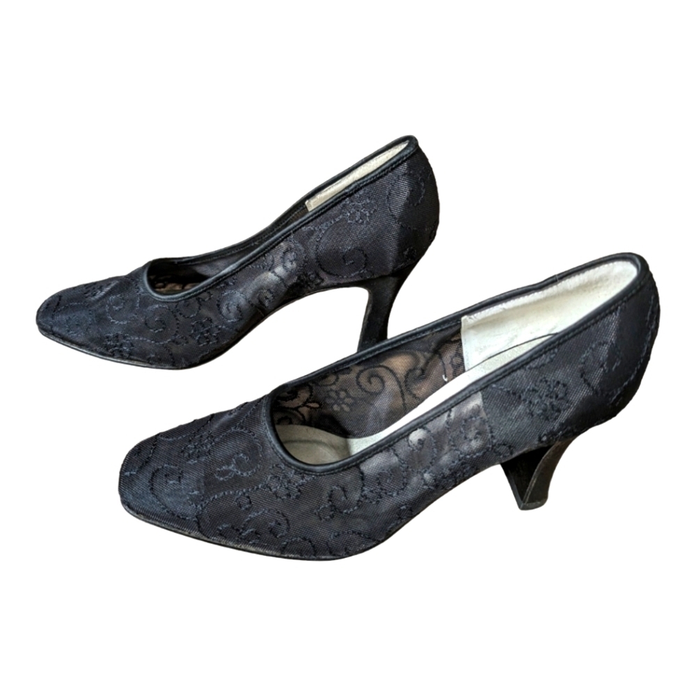 Lord & Taylor Exclusive Glenna Black Mesh Pumps Size 6.5 EUC Sexy Party